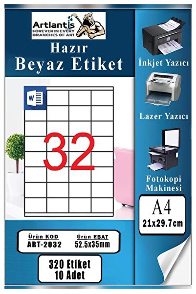 Artlantis Etichetă A4 gata de utilizare 52,5x35 mm 10 coli 1 pachet Imprimant...