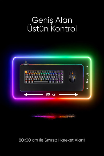 Deixy Rgb 13 Değişen Ledli Düz Siyah 80x30 Cm Gaming Oyuncu Su Geçirmez Mousepad Işıklı Mouse Pad