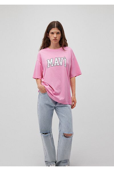 Mavi Rosafarbenes T-Shirt mit Logo-Print, Übergröße/weiter Schnitt 1600843-71032