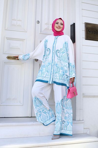 Wovi Moda Patterned Women's Shirt and Trousers Set