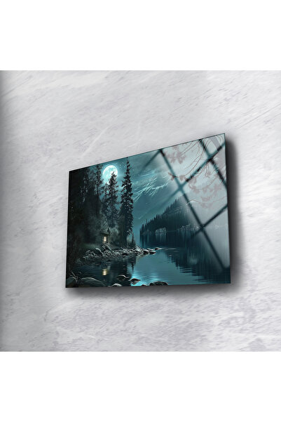 aylintac Tablou din sticlă cu peisaj de noapte, decor de perete pentru sufrag...