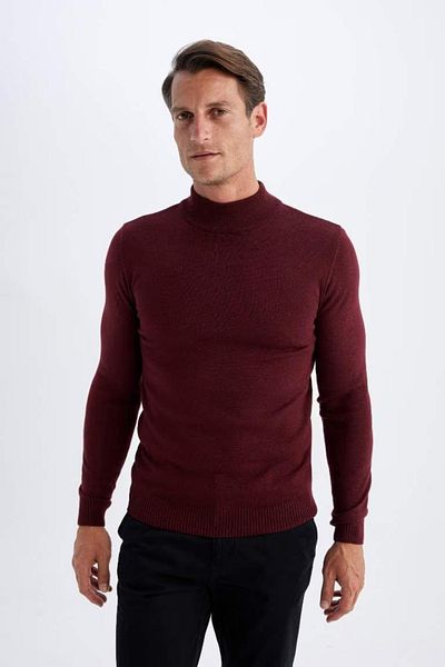 DeFacto Slim Fit Slim Fit Jumătate cu gât țesut Pulover de bază solid din tricotaj R1127az