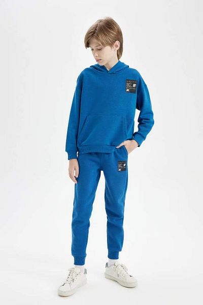 DeFacto Pantaloni de sport pentru băiat, cu etichetă țesută, cu talie elastică și buzunare D1648a824au
