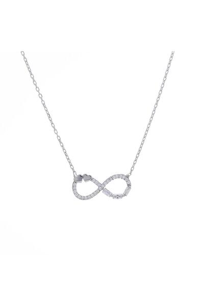 NAGISS Sonsuzluk Kalp Detaylı Baget Taşlı 925 Ayar Gümüş Kadın Kolye