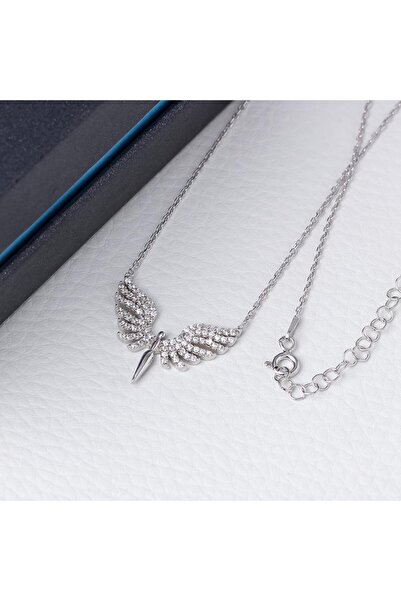 Genel Markalar Mikail Melek Kanadı Model Zirkon Taşlı 925 Ayar Gümüş Kadın Kolye