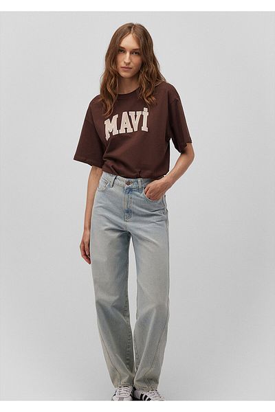 Mavi Hnědé tričko s potiskem loga Oversize / široký střih 1600843 -88062