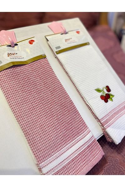 Esila Life 45x70 șervețel de bucătărie brodat din 2 bucăți cu model cireșe