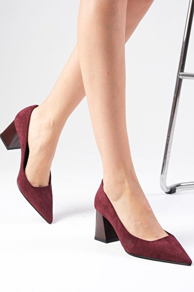 Mio Gusto Burgundy Suede Block Fleur Heeled Women's Shoes