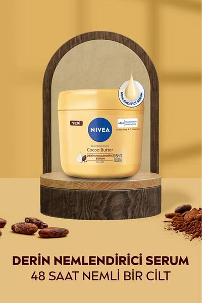 NIVEA 400ml Cocoa Butter - Hand and Body Care Cream, 48 Hours Moisturizing Serum, Vitamin E and Cocoa Butter