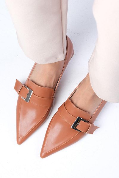 Mio Gusto Carola Women's Low Heel Shoes - Tan Color, Pointed Toe