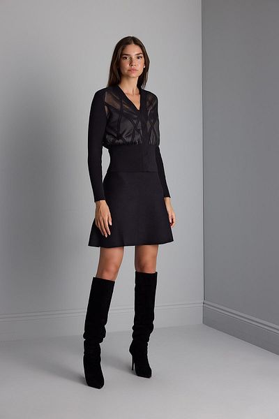 JOIN US Transparent Tulle Detailed Black Knitwear Cardigan