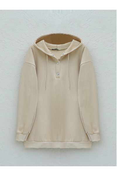 Modamorfo Kapuzenpullover mit Druckknopfverschluss und drei Fäden – helles Nerz