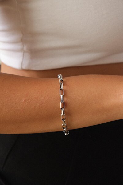 ByFlorya Jewelry سوار سلسلة مستطيل رفيع من الفولاذ لا يتأكسد 4 مم 17 سم + 4 س...