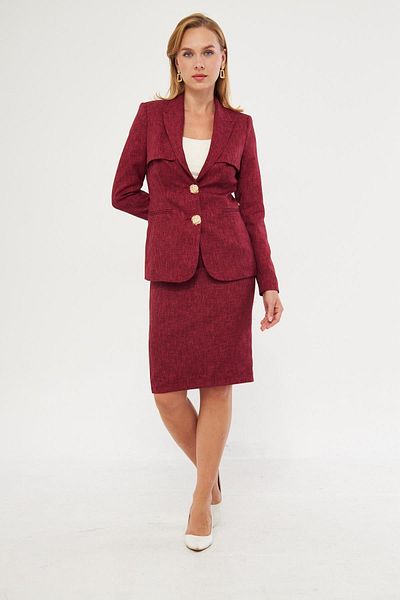 LOVELF Costum Burgundy - Fusta cu nasturi aurii si efect de lana