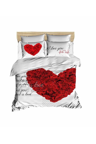 Fabeteks Rose and Love Lettering 3D Digital Double Duvet Cover Set