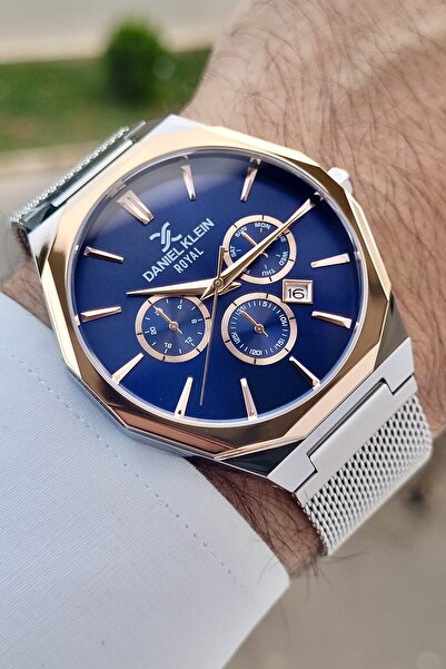 Daniel Klein Gümüş Lacivert Rose Renk Ayarlanabilir Kordonlu Takvimli Erkek K...