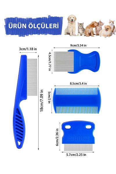 Fresh Moon Cat Dog Lice Comb Set Stainless Steel Pet Hair Cleaning Combing Grooming Brushes