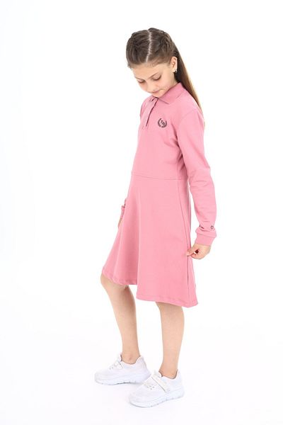 Toontoy Girls' Polo Neck Snap Fastener Printed Dress