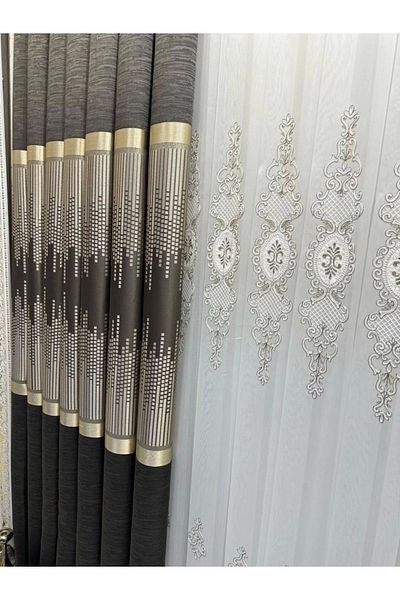 NİVEMESHOME Nivemeshome Amasra Ft614164 - V-5302 Model Earth Colored 1/3 Close Pleated Background Curtain