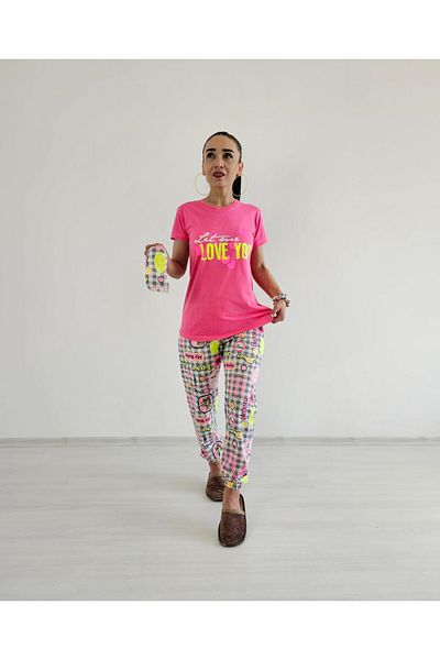 6 butik altı üstü butik Plaid Patterned Pink Love You Pajama Set