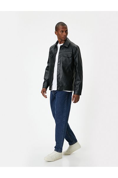 Koton Δερμάτινο σακάκι Slim Fit με κουμπιά και λεπτομέρεια τσέπης