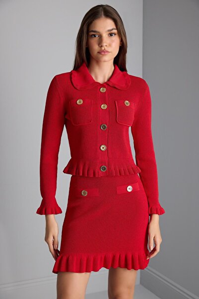 JOIN US Gold Düğmeli Dokulu Triko Ceket