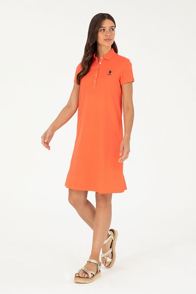 U.S. Polo Assn. Rochie tricotată cu guler polo cu flori de rodie pentru femei 50280038-vr039