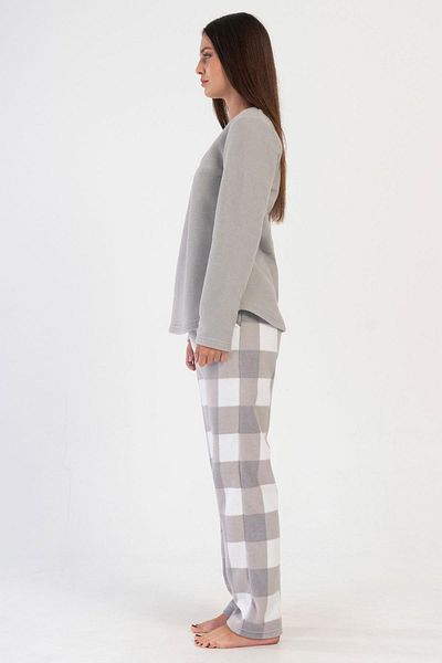 VİENETTA Costum de pijama gri cu mânecă lungă din lână pentru femei C3T7N0O304