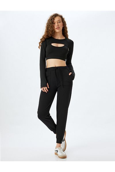 Koton Jogger-Jogginghose mit Schnürung an der Taille, hoher Taille, Interlock mit Taschendetail
