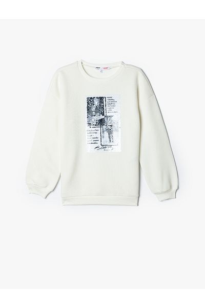 Koton Ataturk Printed Sequined Long Sleeve Sweatshirt