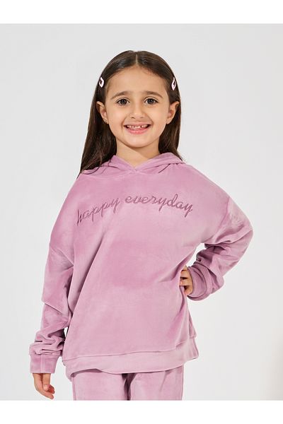 Styli Embroidery Detail Velvet Oversized Hoodie & Jogger Set
