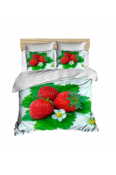 Fabeteks Strawberry Red 3D Digital Double Duvet Cover Set