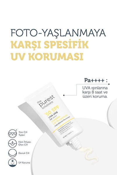 The Purest Solutions Yüksek Koruma ve Nemlendirici Etkili Güneş Koruyucu Krem SPF 50, 50 ml