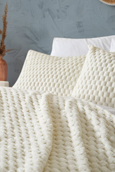 Doqu Home Petek Battaniye Seti Tek Kişilik Krem