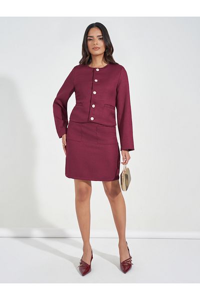 Styli Button Detail Tweed Jacket & Mini Skirt Co-Ords