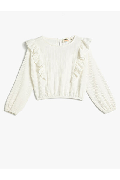 Koton Langärmlige Rüschenbluse – Rundhalsausschnitt und elastische Bündchen