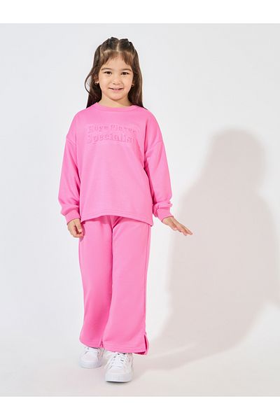 Styli Embossed Print Sweatshirt & Split Hem Pants Set