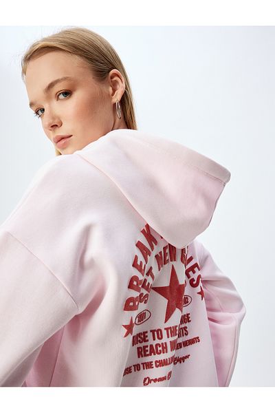 Koton Hooded Long Sleeve Ribbed Sweatshirt - Back Printed