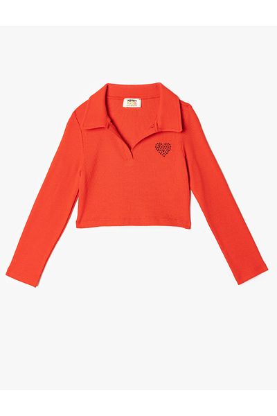 Koton Polo Neck T-Shirt Long Sleeve Cotton Camisole with Heart Detail