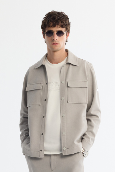 Avva Erkek Açık Gri Klasik Yaka Pamuklu Jersey Comfort Fit Gömlek Ceket A42Y2092