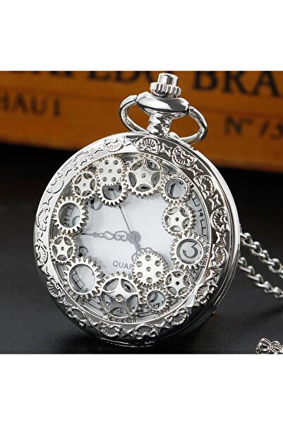 STİLLOVE Köstekli Çarklı İşlemeli Gümüş Renk Cep Saati SL7155