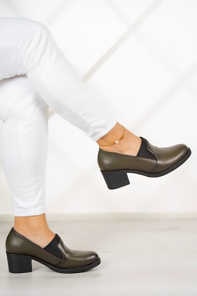 Erkan Saçmacı Alizee Khaki Γνήσιο Δερμάτινο Casual Παπούτσια με τακούνι