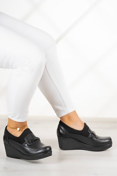 Erkan Saçmacı Catherine Black Piele autentică - Pantofi casual elastici cu toc pană