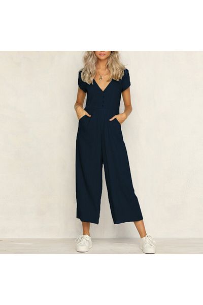 Toridas Bürümcük Daily Summer V-Neck Short Leg Design Women's Jumpsuit