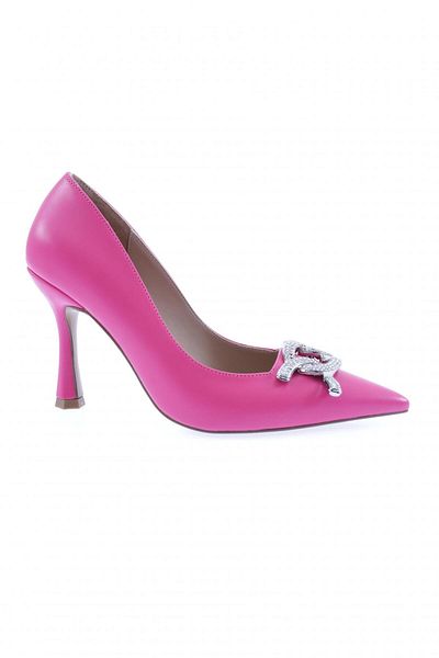 DGN Pantofi cu toc pentru femei cu vârf ascuțit și accesorii din piatră metalică fucsia 1015103236