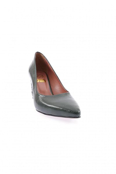 DGN Pantofi de damă cu vârf ascuțit, decoltat, șarpe cu imprimeu verde 74321029