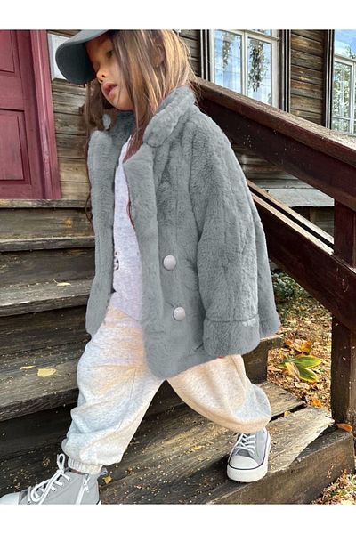 Daisy Dolly Girl's Faux Feather Detailed Coat