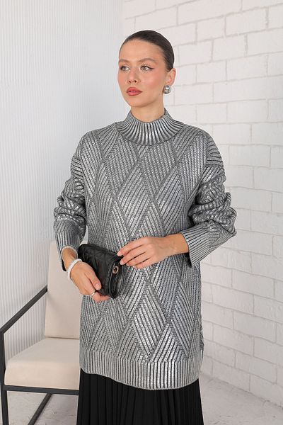 Melike Tatar Pulover de tricotaj foliat ANTRACIT 32-7004