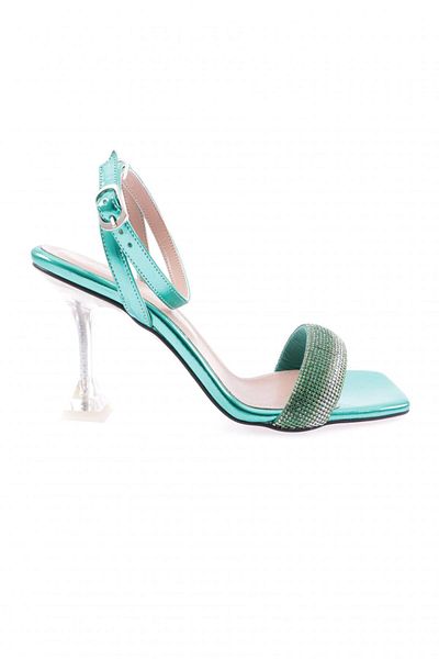 DGN Women's Silver Stone Ankle Heeled Shoes Green Metallic 627223382