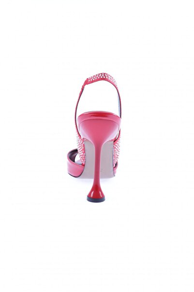 DGN Kadın Silver Taşlı Kadeh Topuklu Ayakkabı Kırmızı Rugan 133286